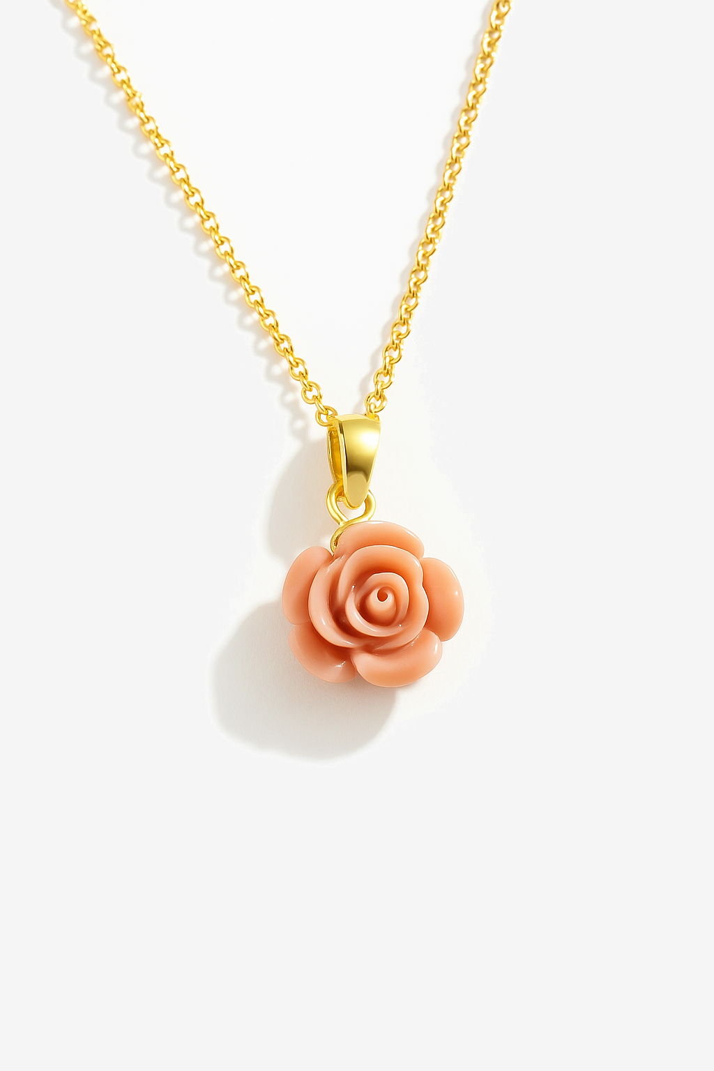 Powder Pink Flower Gold Plated Necklace Pendant