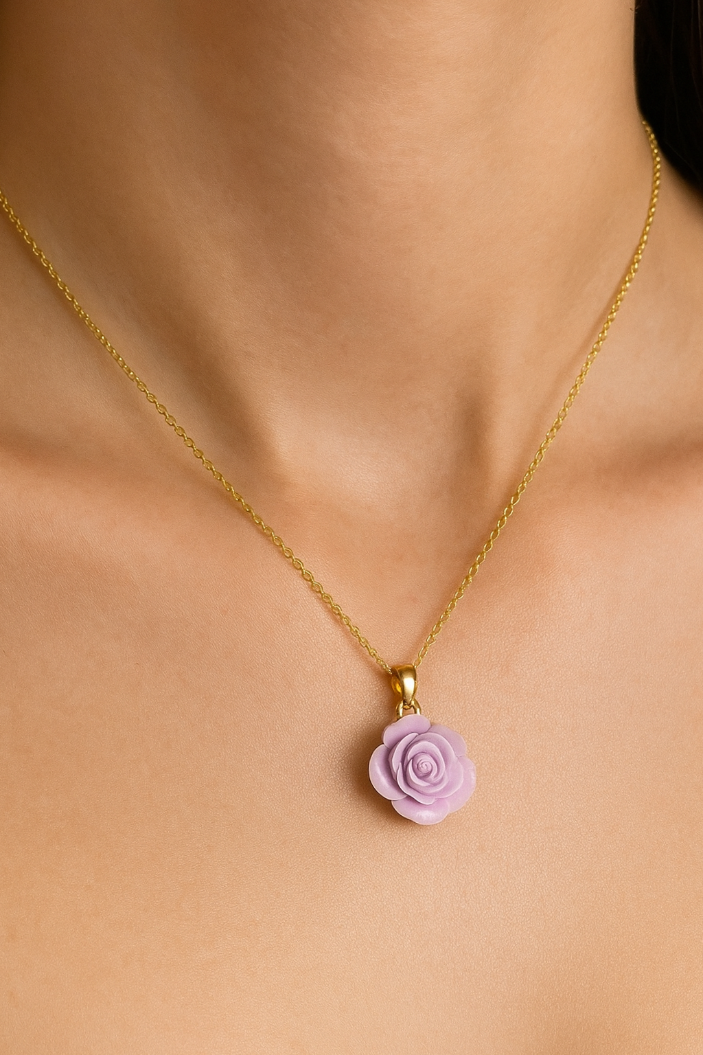 Light Purple Flower Gold Plated Necklace Pendant