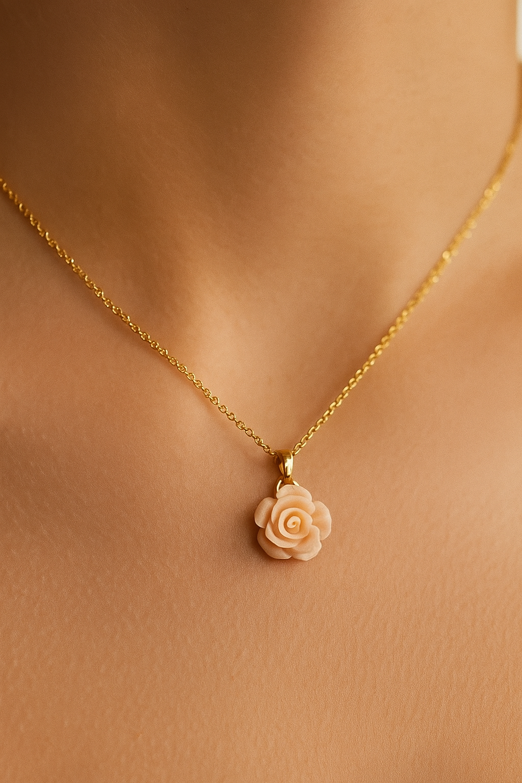 Powder Pink Flower Gold Plated Necklace Pendant