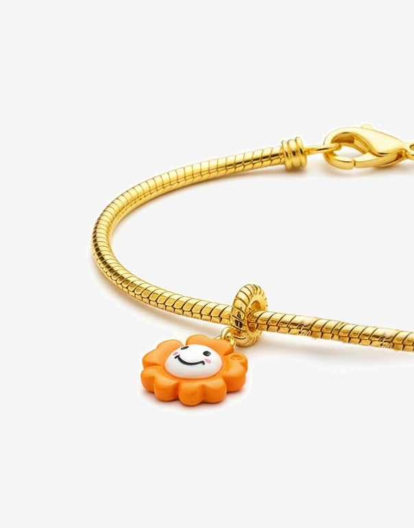 Smiley Flower Bracelet Charm in Orange