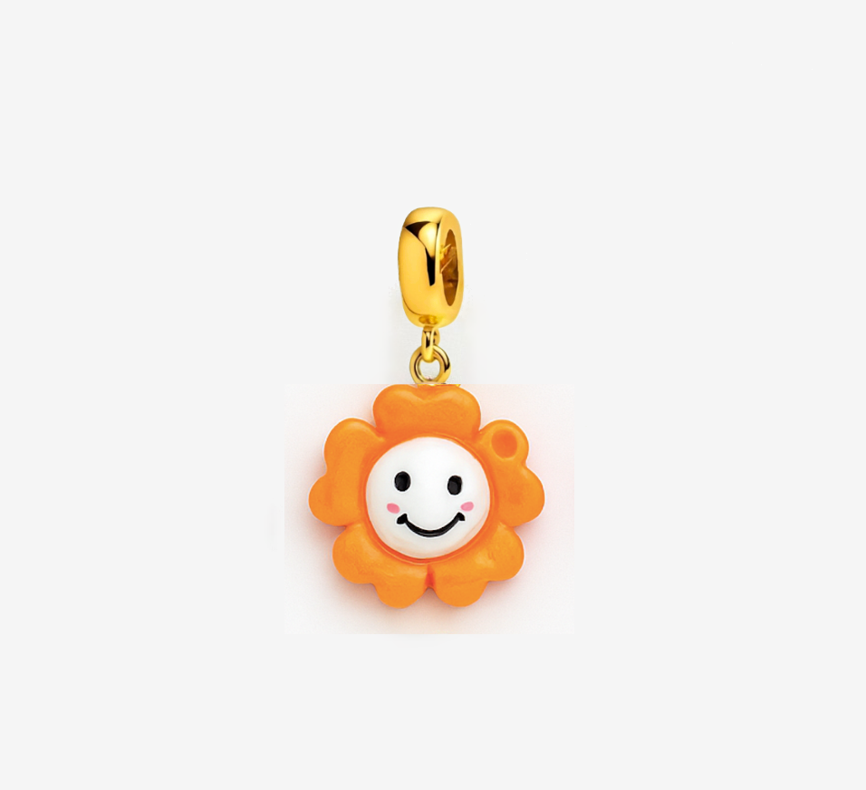 Smiley Flower Bracelet Charm in Orange