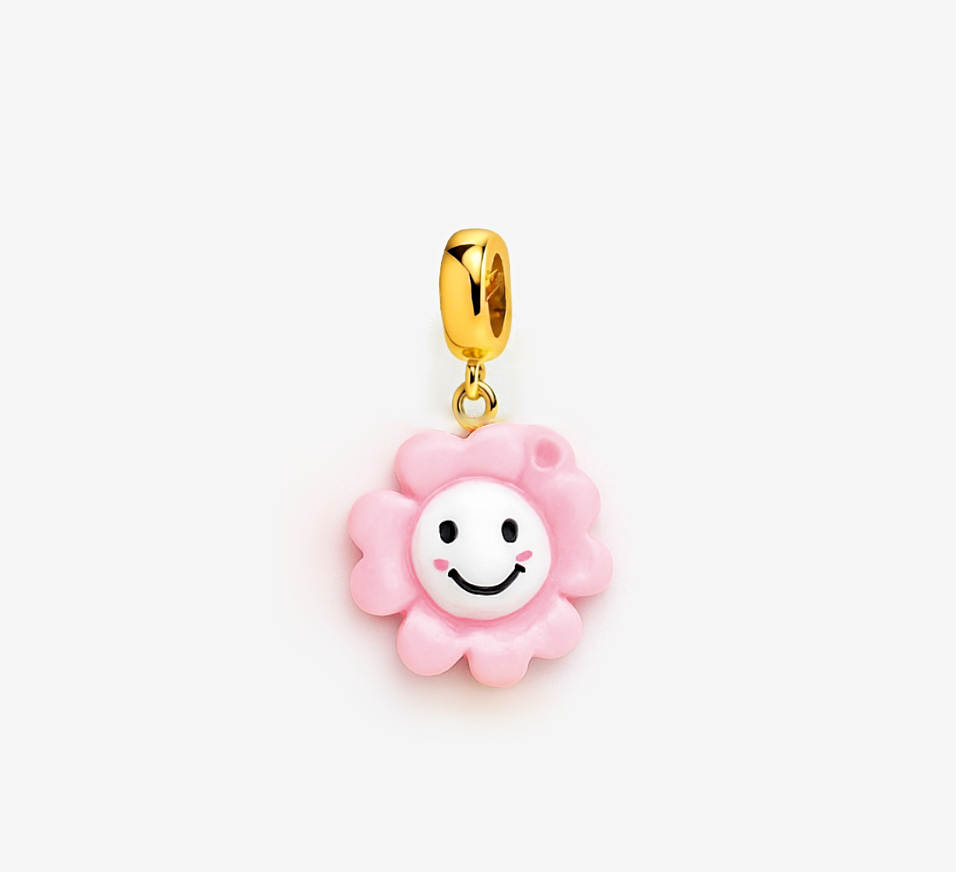 Smiley Flower Bracelet Charm in Pink