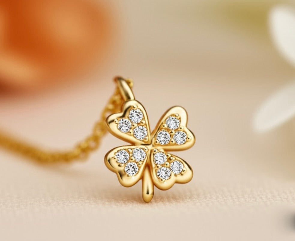 Clover CZ Gold Plated Silver Necklace