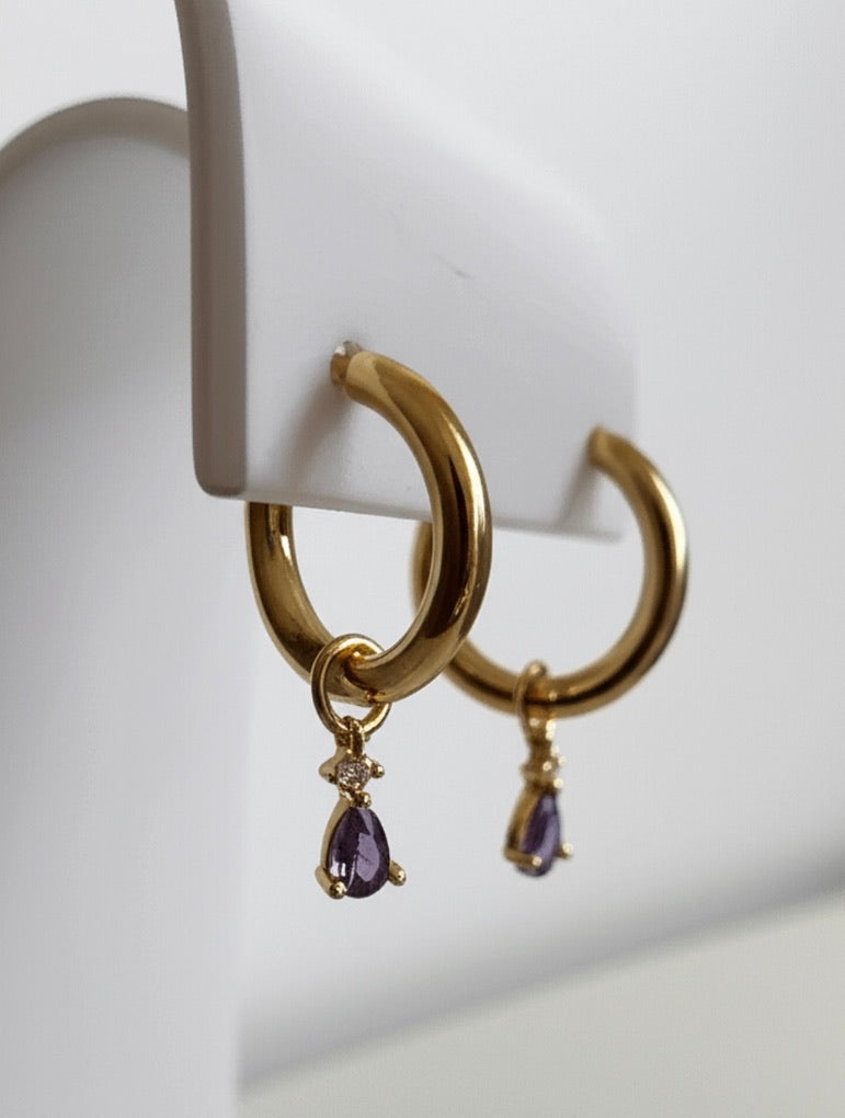 Small Drop Earrings Charms in White and Dark Amethyst