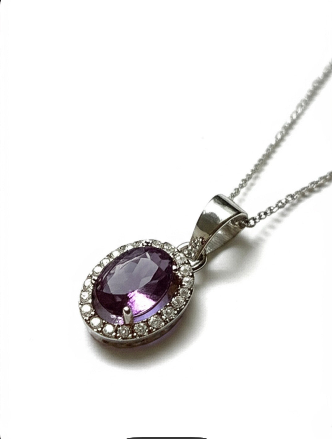 Light Purple Solitaire Sterling Silver Necklace