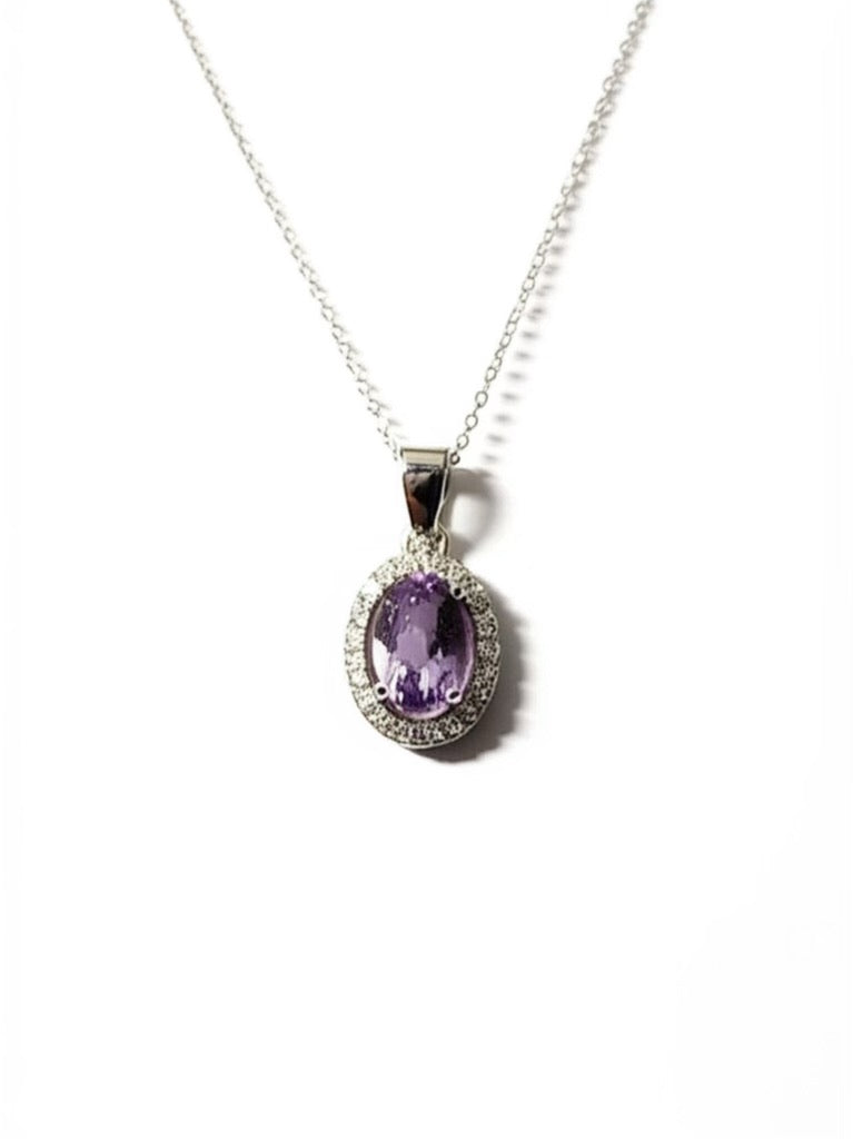 Amethyst Solitaire Sterling Silver Necklace