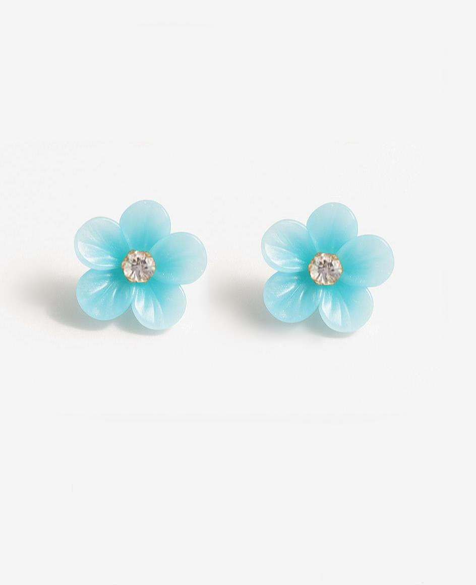 Blue Flower with Crystals Stud Earrings
