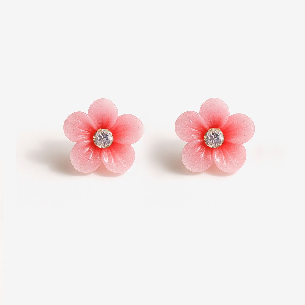 Red Flower with Cubic Zirconia Stud Readings