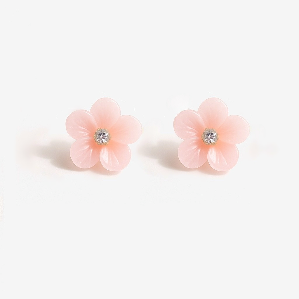 Pink Flower with Crystals Stud Earrings