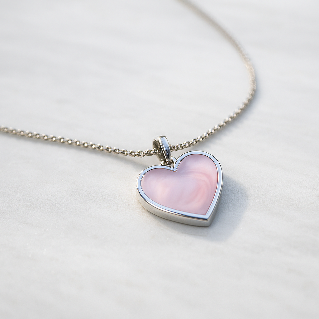 Pink Enamel Sterling Silver Necklace