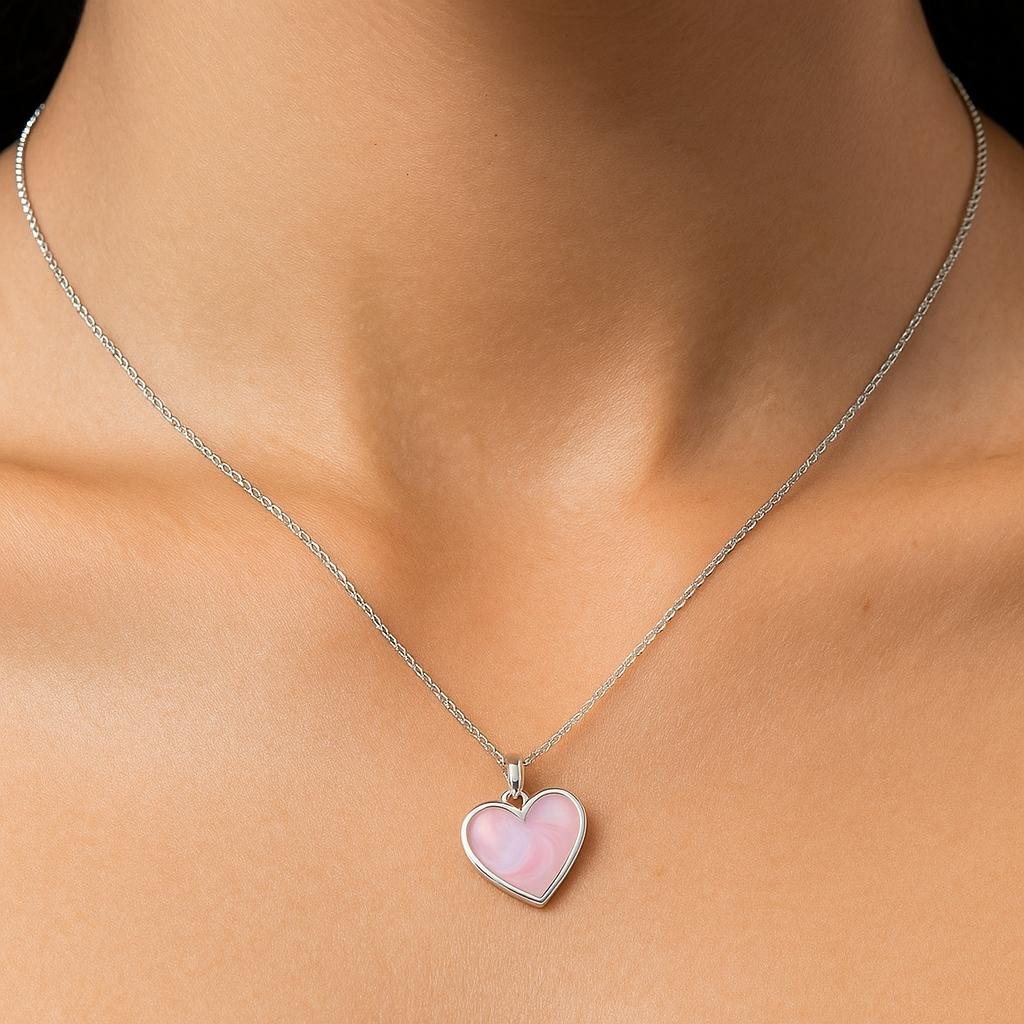 Pink Enamel Sterling Silver Necklace