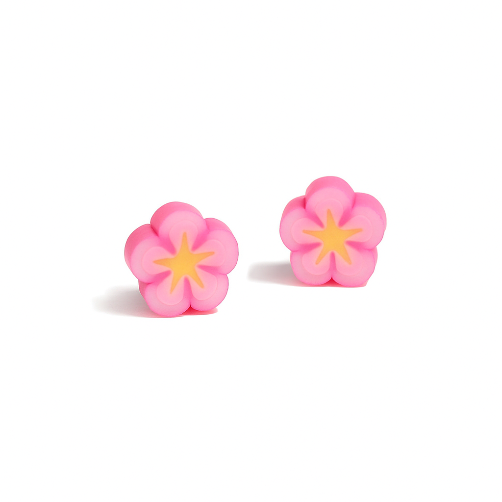 Dainty Pink Flower Stud Earrings