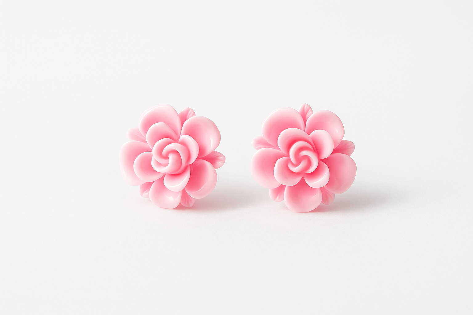 Large Pink Rose Flower Earrings