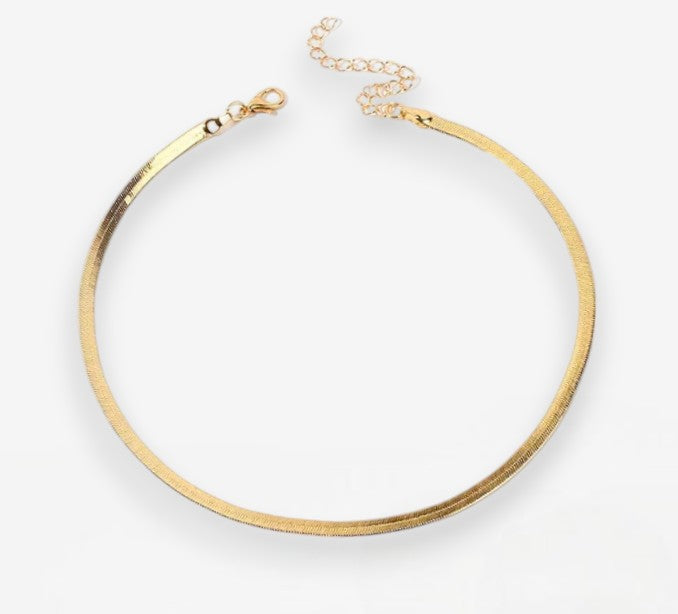 Flat Snake Chain Gold Plated Stainless Steel Necklace