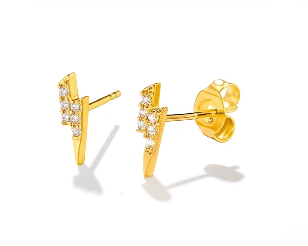 Lightning Bolt Gold Plated Sterling Silver Stud Earrings