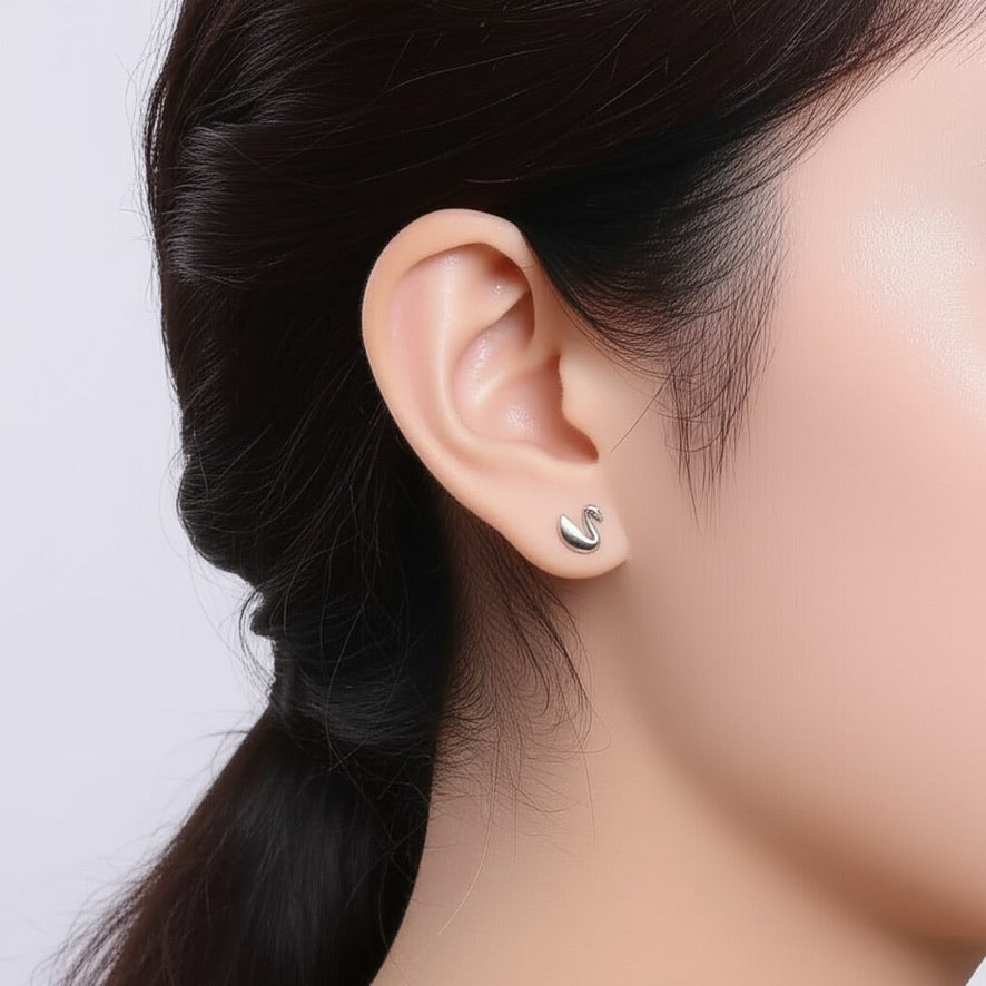 Simple Swans Sterling Silver Stud Earrings