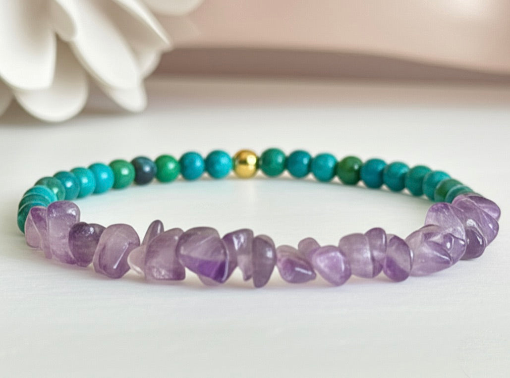 Amethyst and Green Gemstones Bracelet