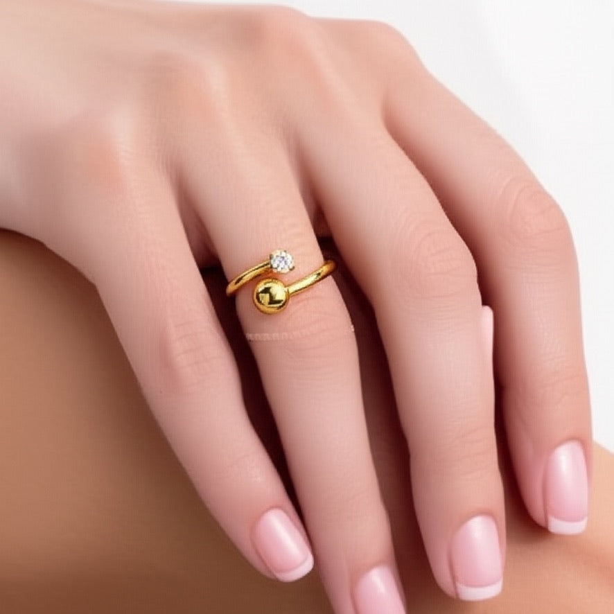 Gold Ball and Stone Stainless Steel Ring