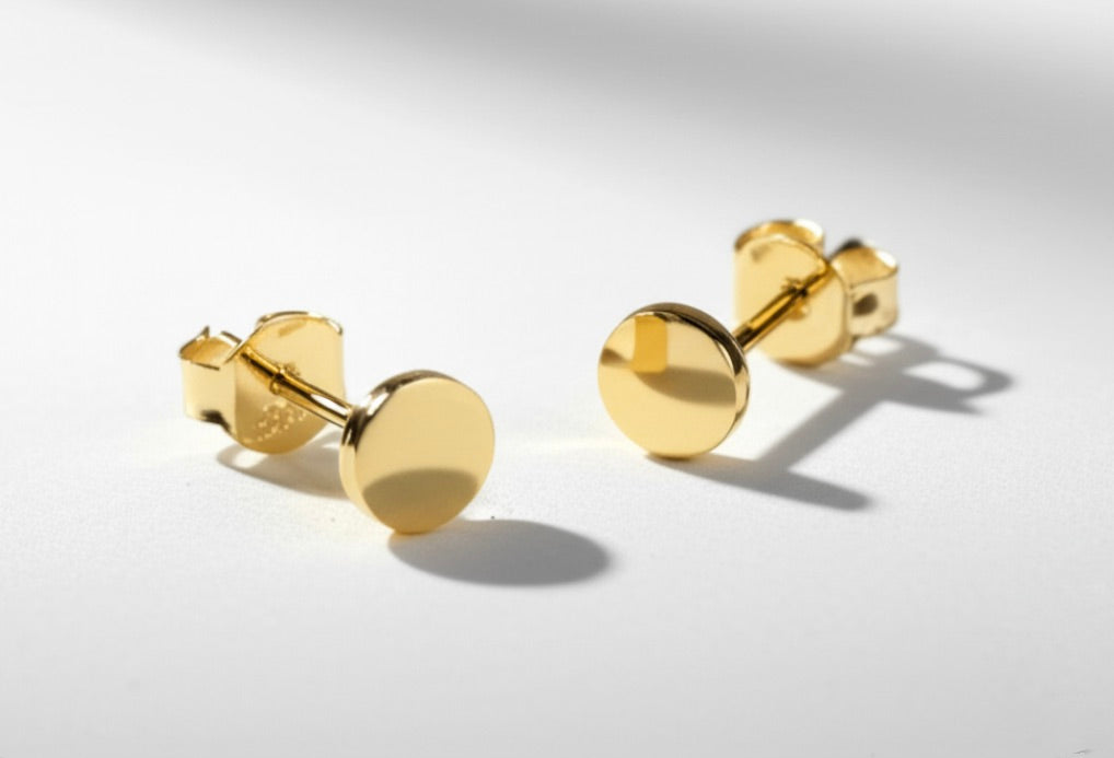 Smooth Dot Gold Plated Silver Stud Earrings