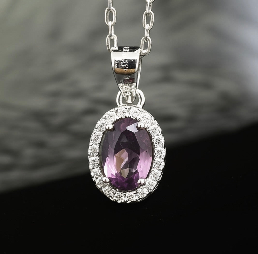 Light Purple Solitaire Sterling Silver Necklace