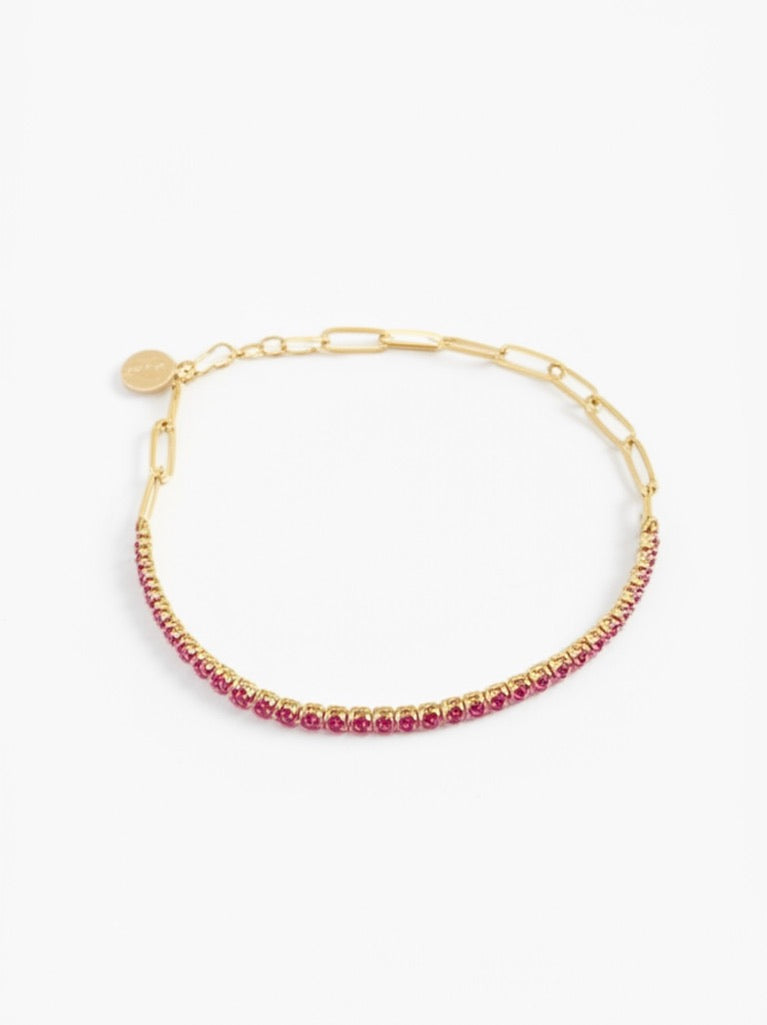 Tennis Bracelet with Paperclip Chain in Red