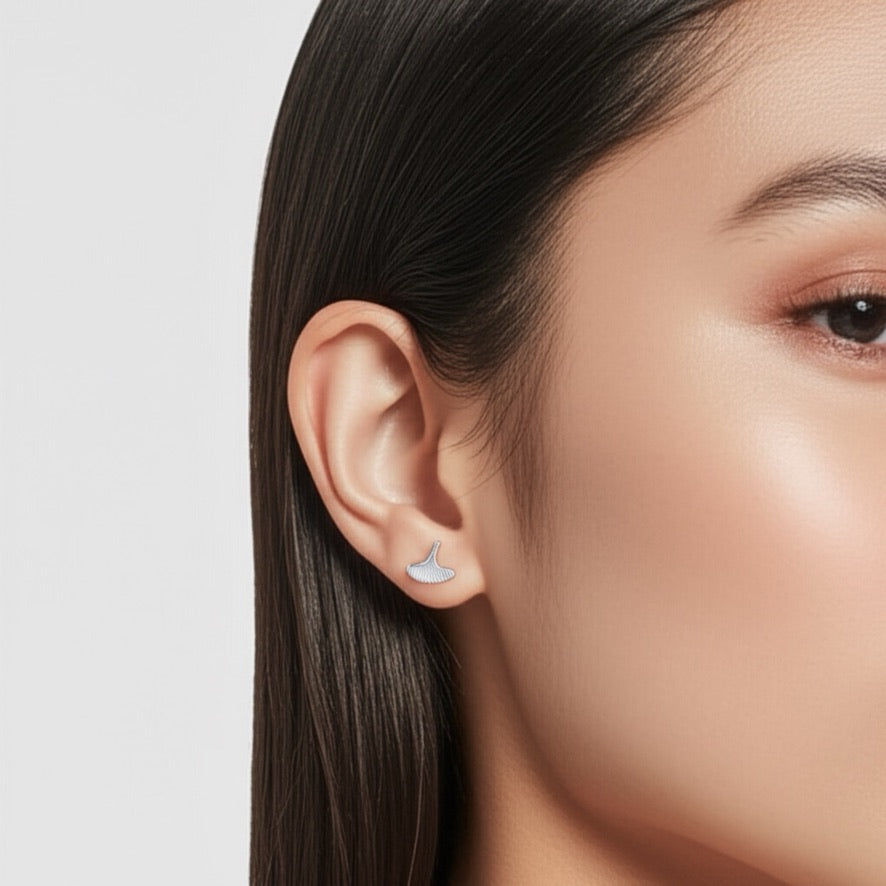 Delicate Ginco Biloba Leaf Stud Earrings