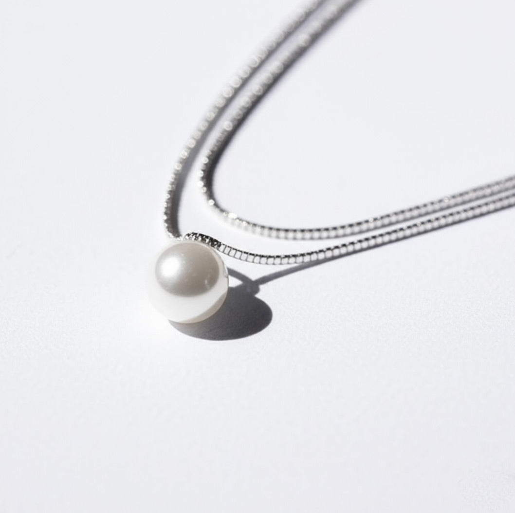 Natural Seashell Pearl Sterling Silver Necklace
