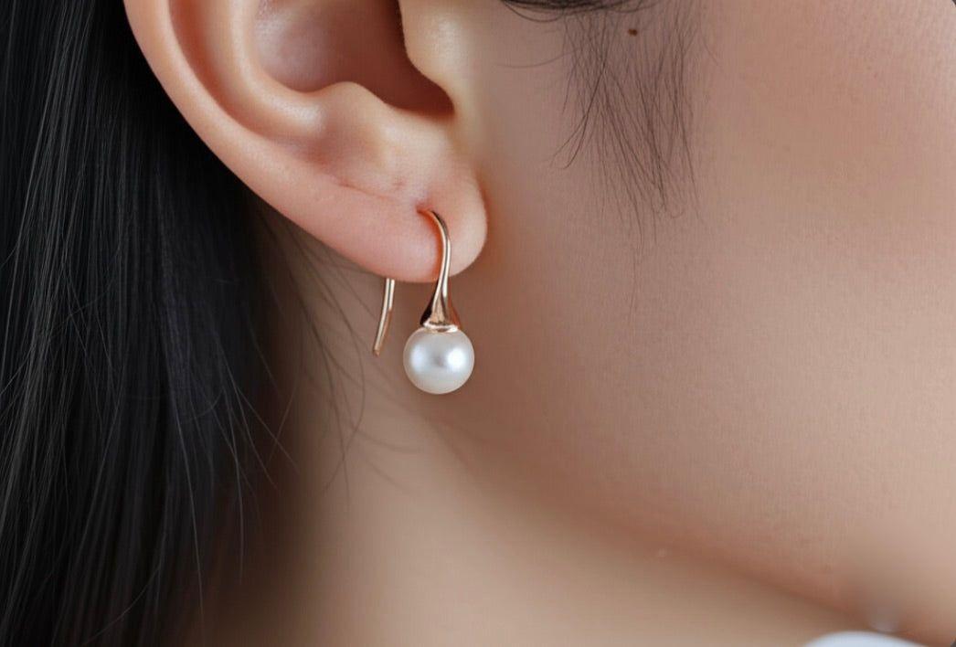 Classic Pearl Rose Gold Sterling Silver Drop Earrings