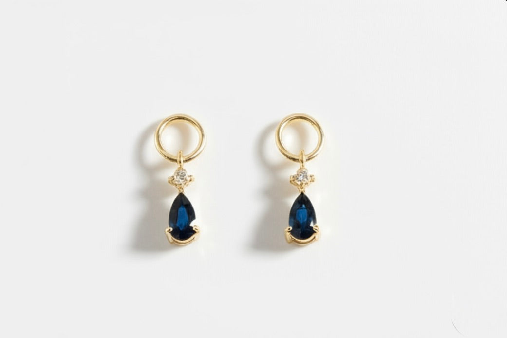 Small Drop Earrings Charms in White and Sapphire Blue