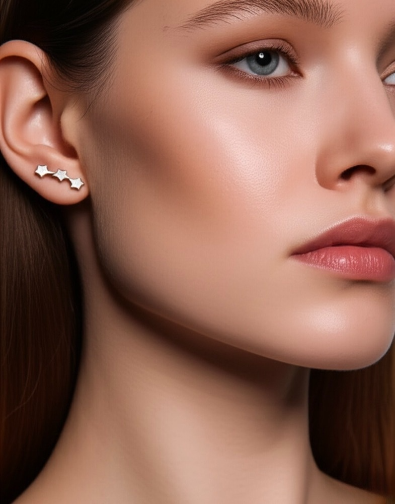 Three Start Sterling Silver Stud Earrings