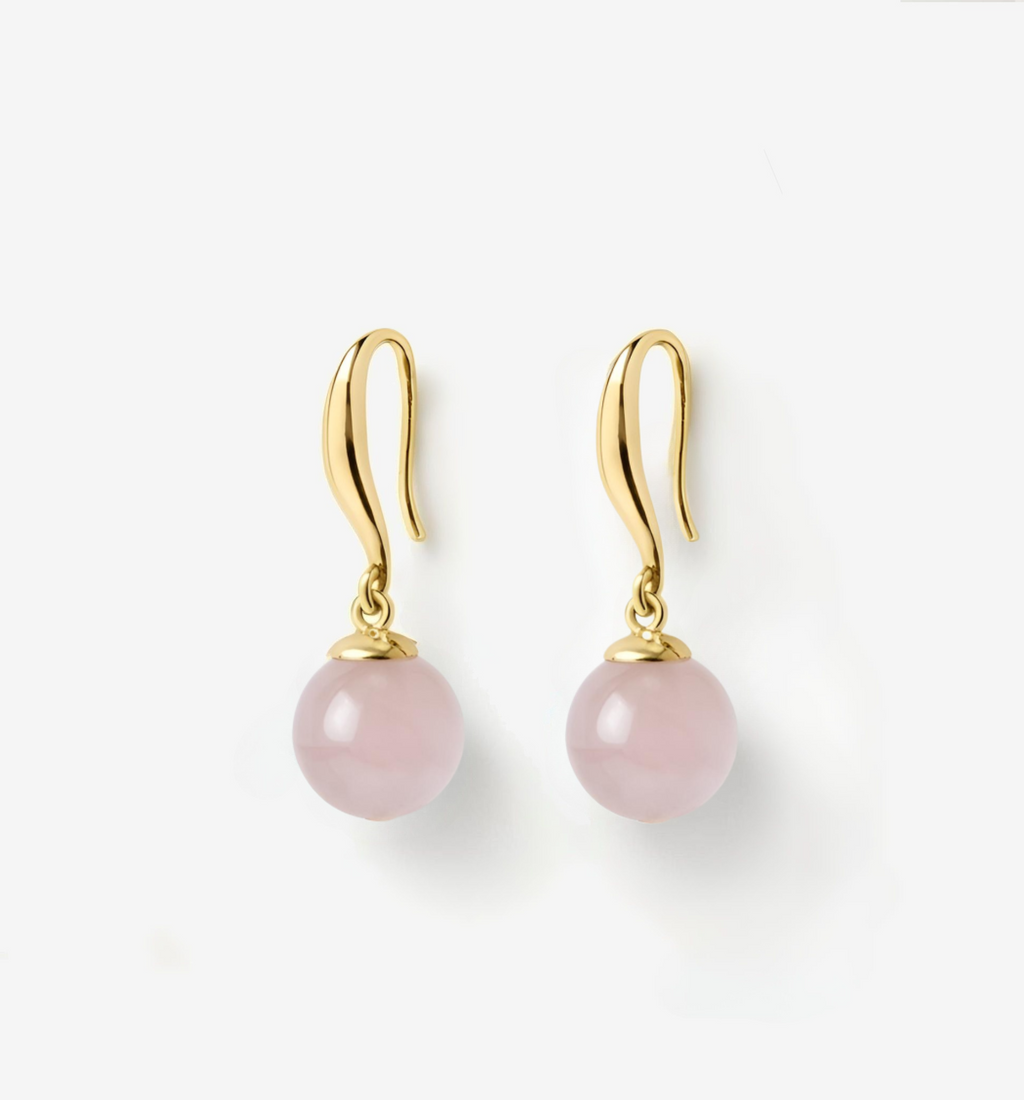 Rose Quartz Gold on Silver Drop Earrings