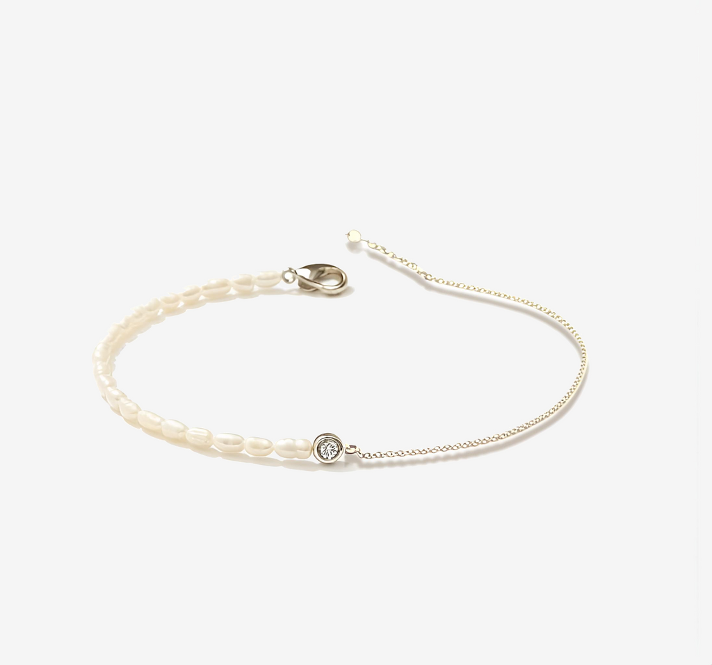 Rice Pearls with Stainless Steel Chain Bracelet