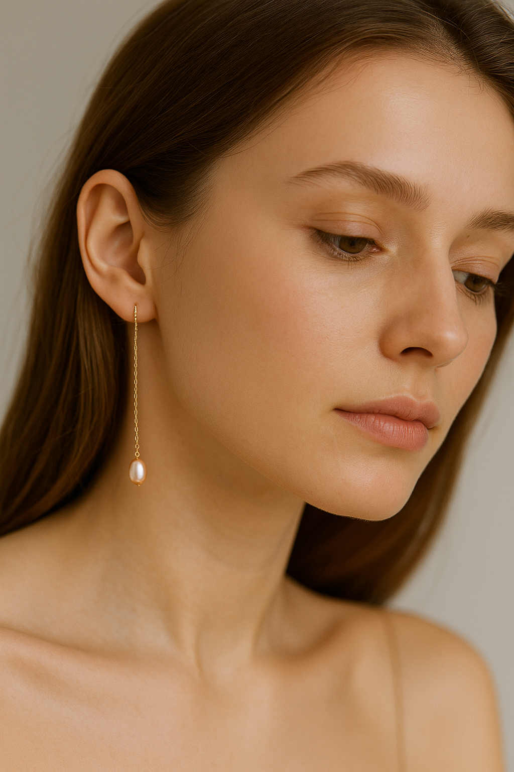 Gold Plated Sterling Silver and Pink Pearl Thread Earrings