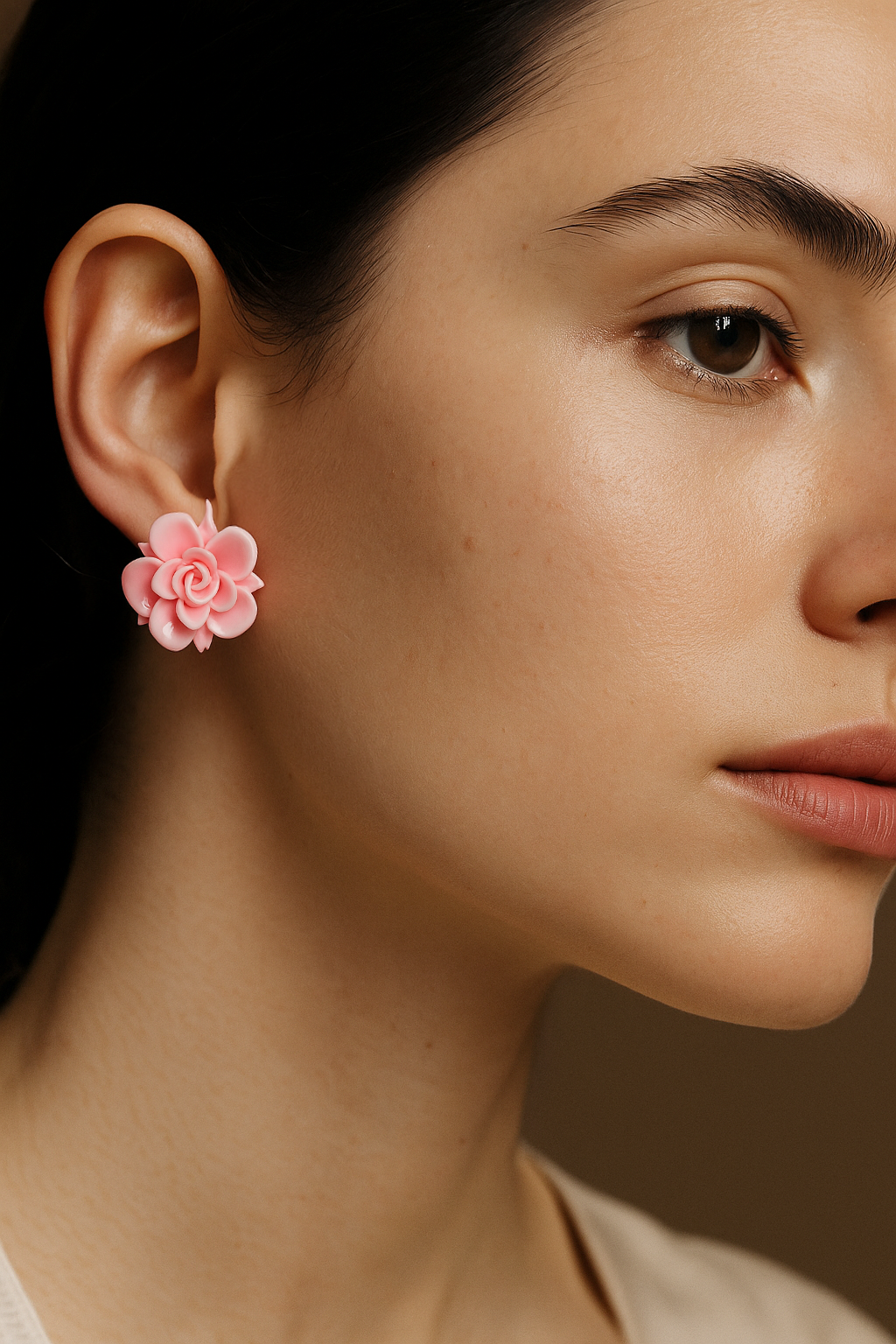 Large Pink Rose Flower Earrings