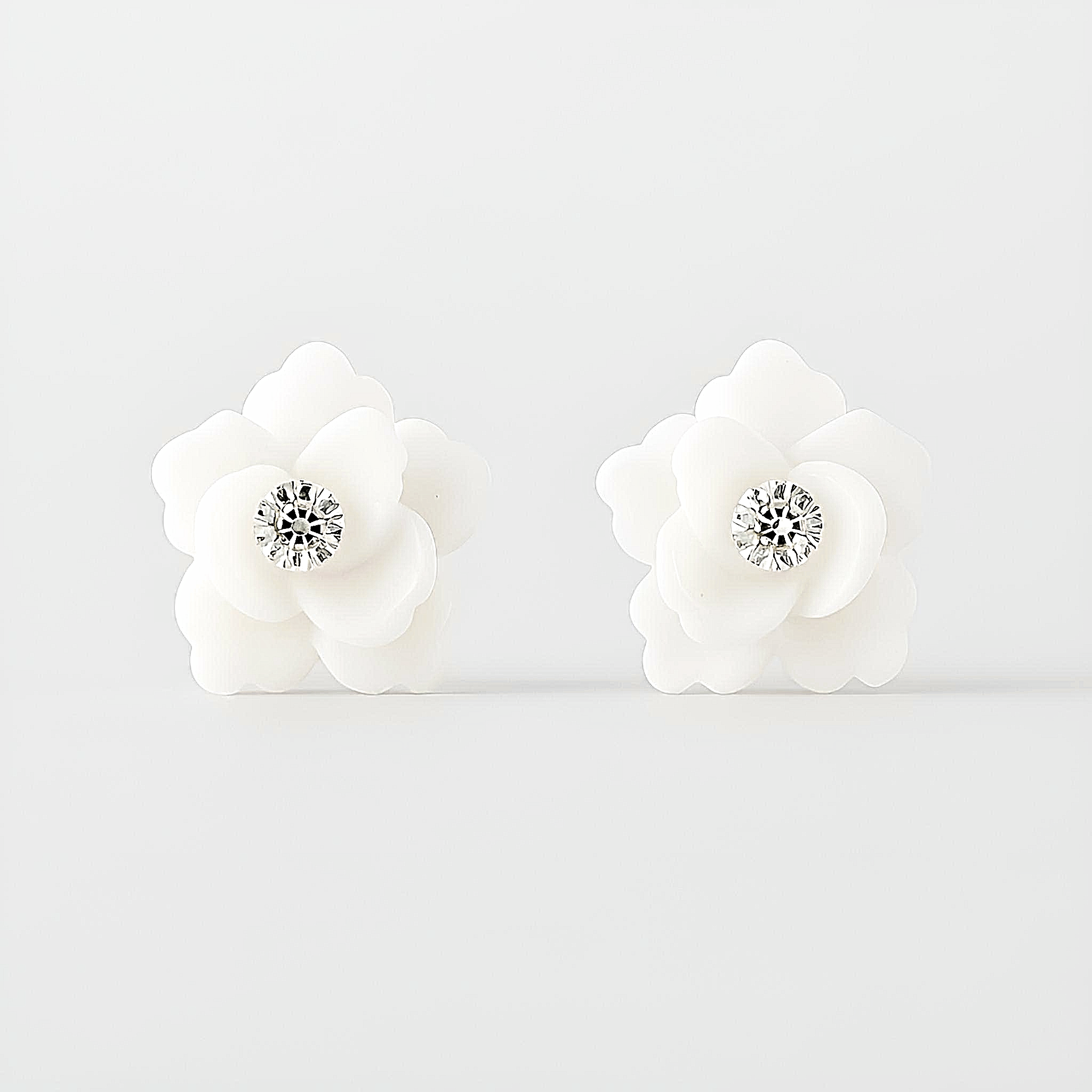Small White Rose Sparkling Stud Earrings