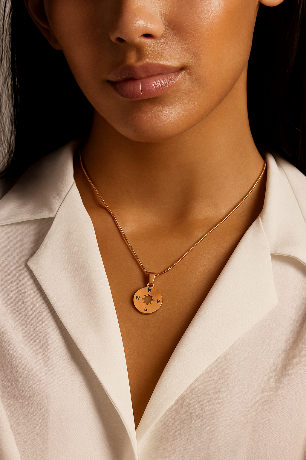 Rose Gold Compass Pendant Necklace