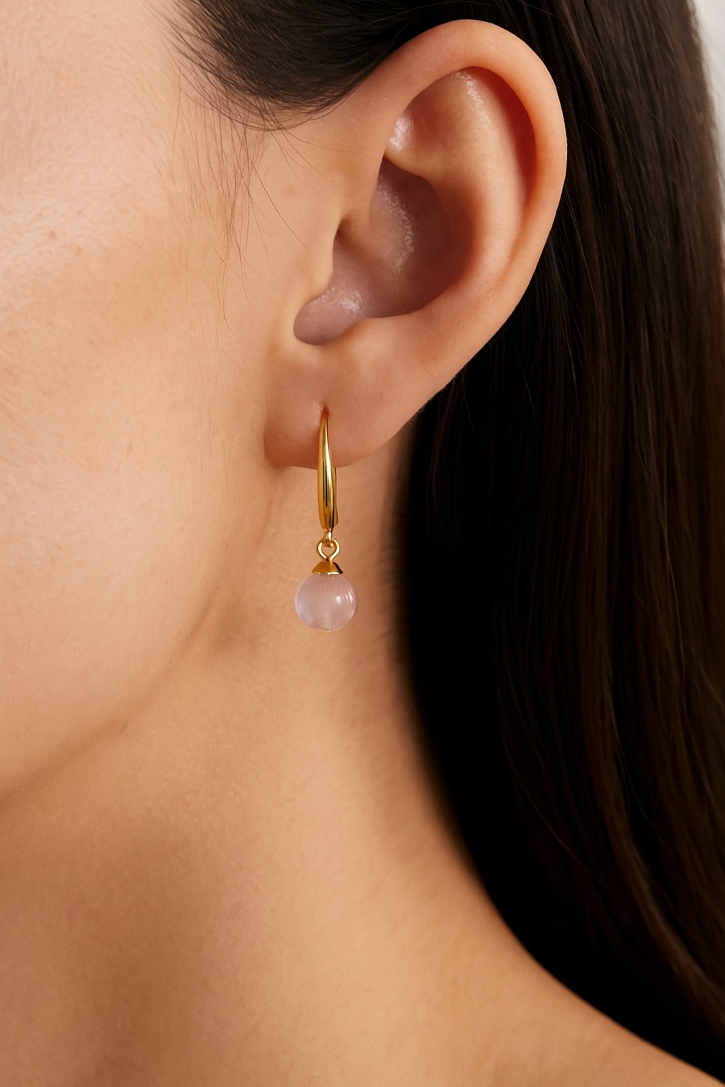 Rose Quartz Gold on Silver Drop Earrings