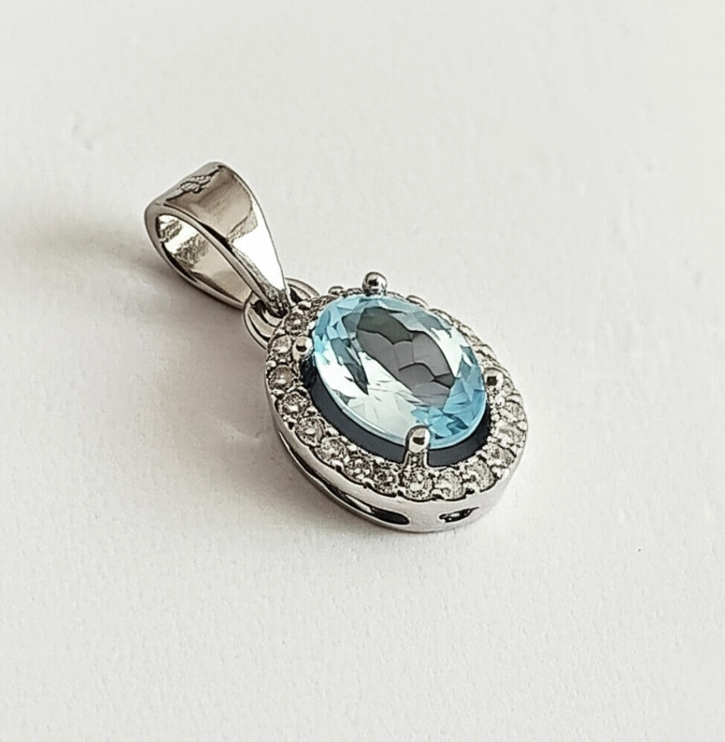 Light Blue Solitaire Sterling Silver Necklace