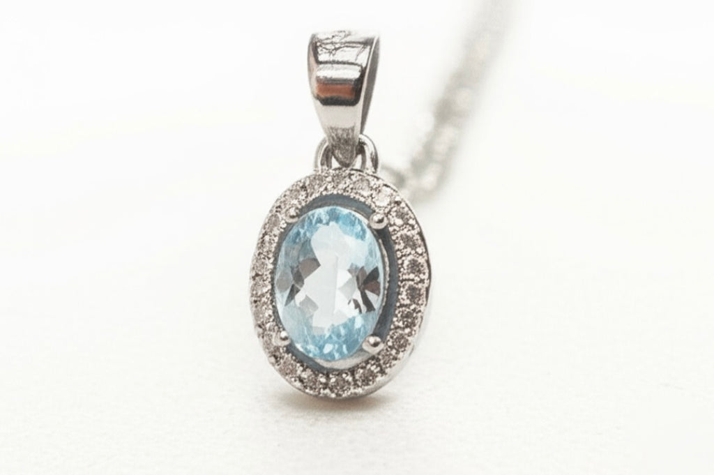 Light Blue Solitaire Sterling Silver Necklace