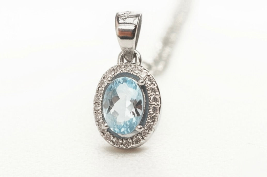 Light Blue Solitaire Sterling Silver Necklace