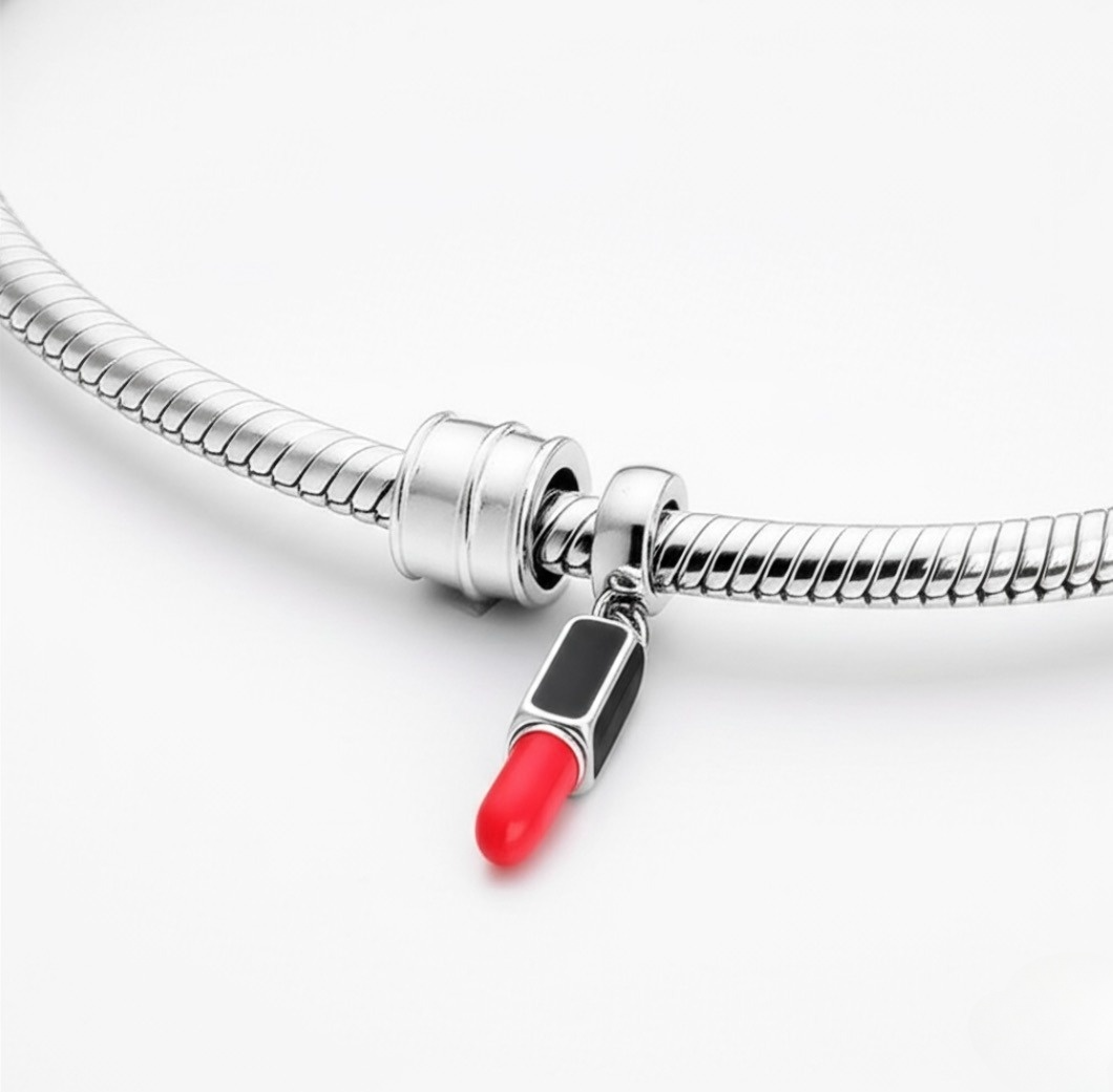 Red Lipstick Silver Bracelet Charm