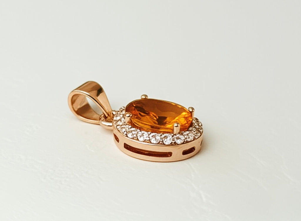 Orange CZ Solitaire Rose Gold Sterling Silver Necklace