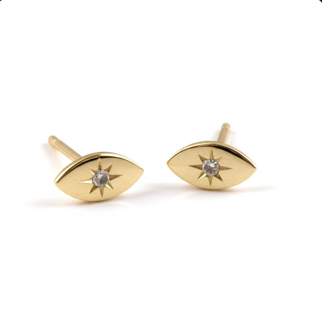 Sparkling Eye Sterling Silver Studs in Gold