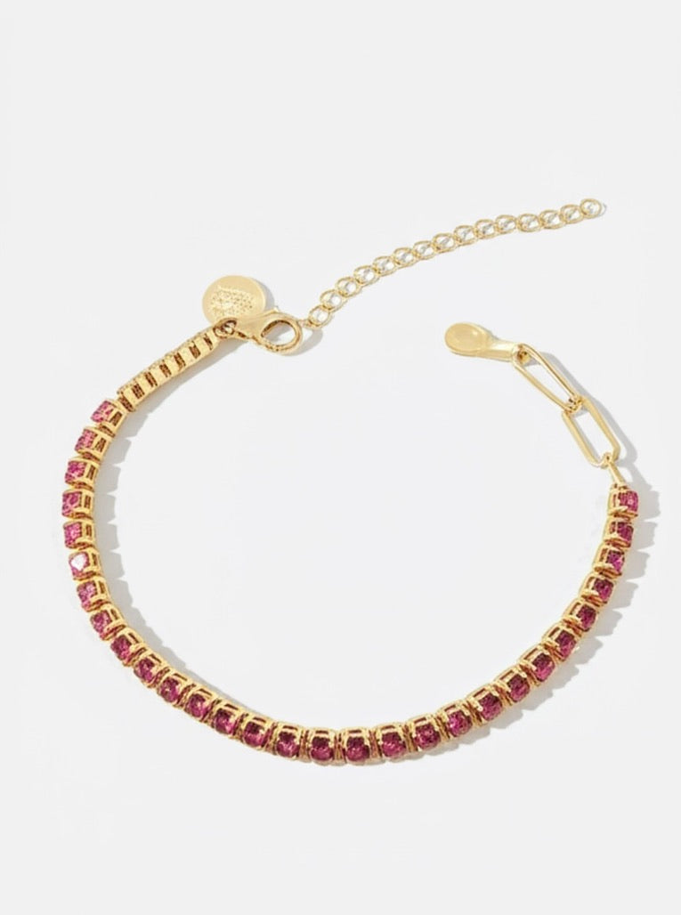 Tennis Bracelet with Paperclip Chain in Red