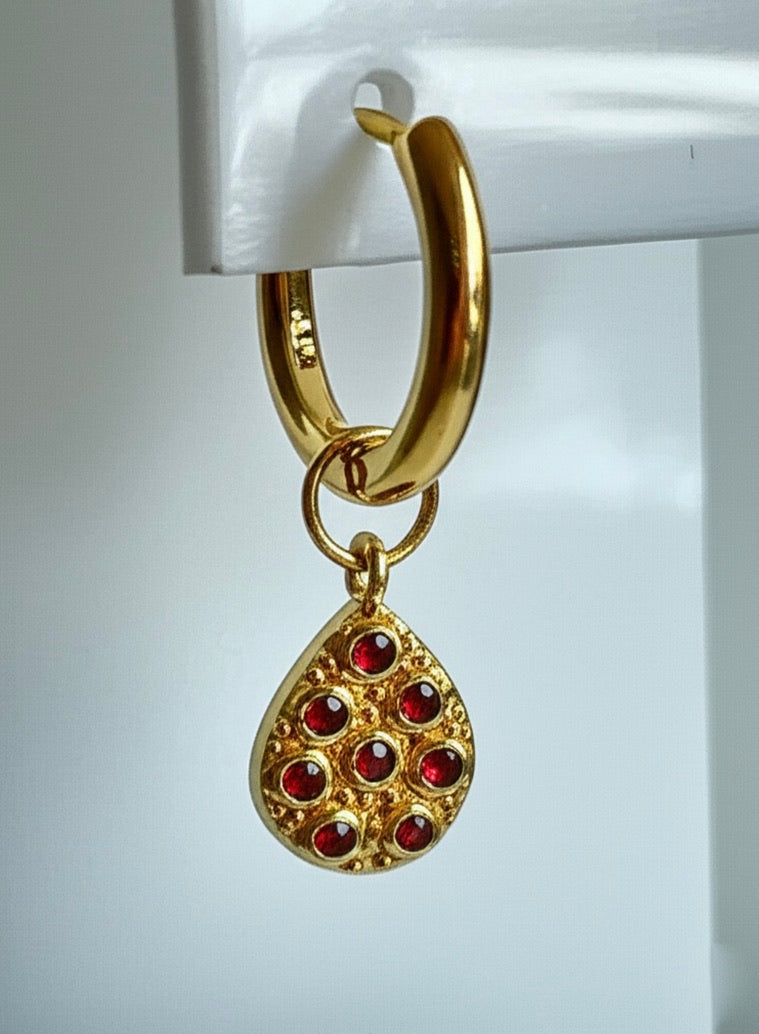 Indian Ruby Crystals on Gold Earring Charms