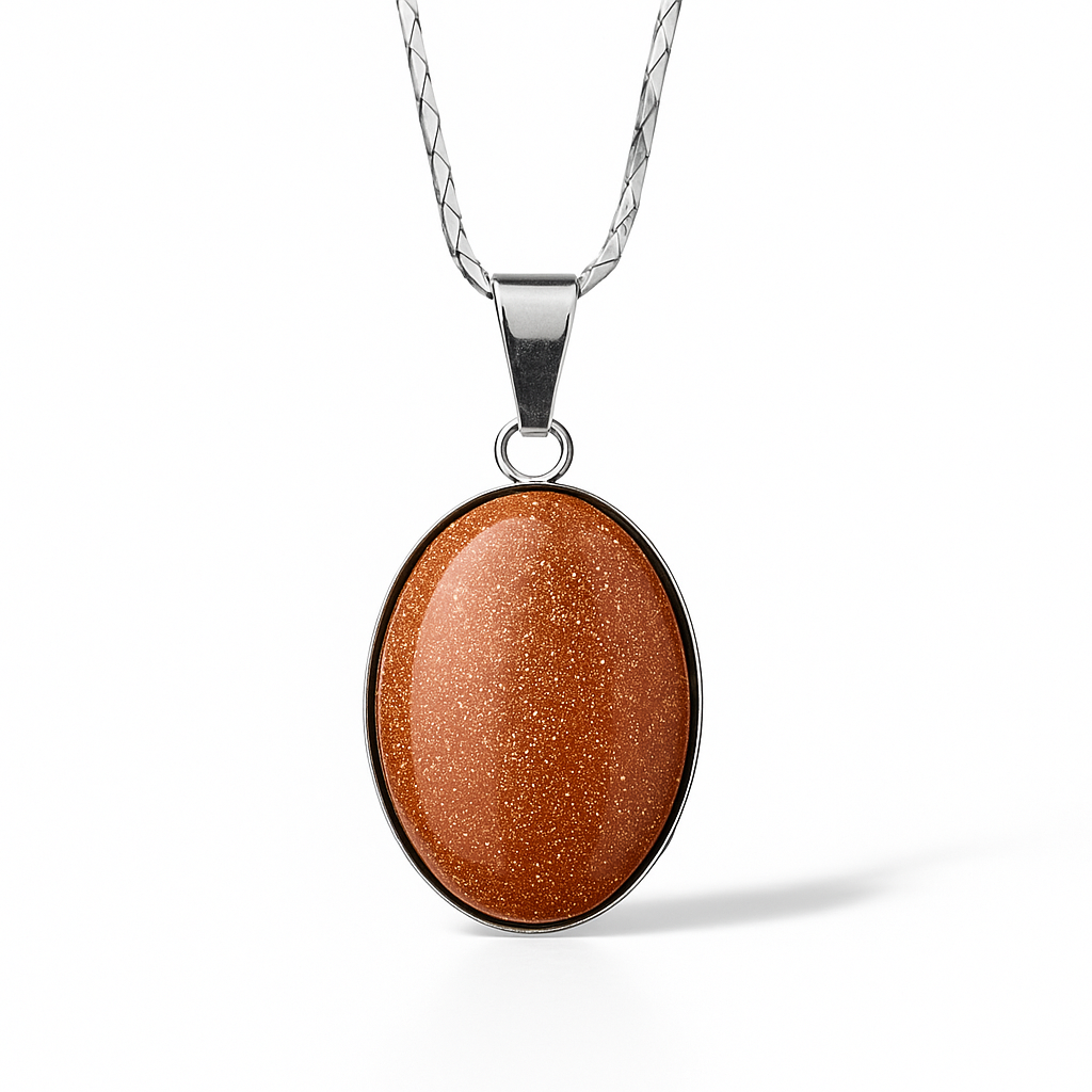 Red Sunstone Stainless Steel Pendant Necklace