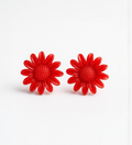 Red Marguerite Flower Stud Earrings
