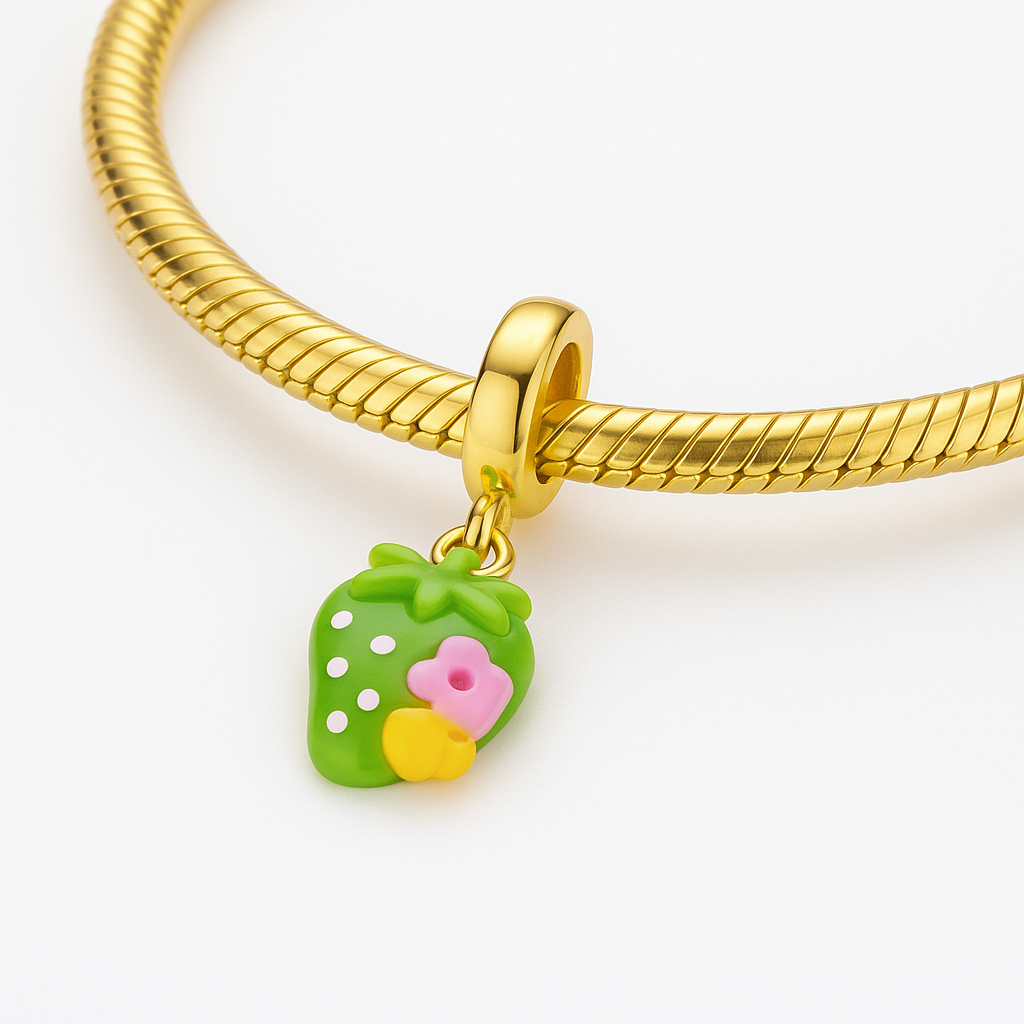 Green Strawberry Bracelet Charm in Green