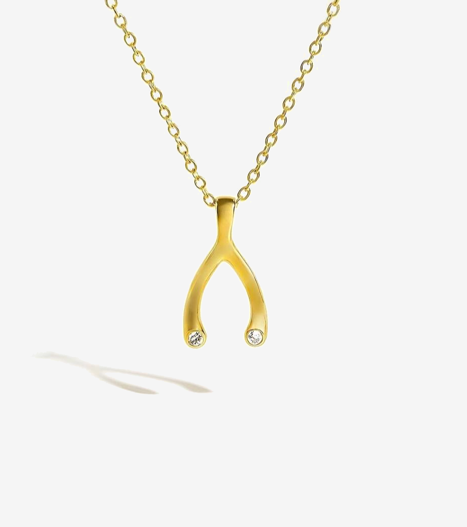 Wishbone Gold Plated Silver Pendant Necklace