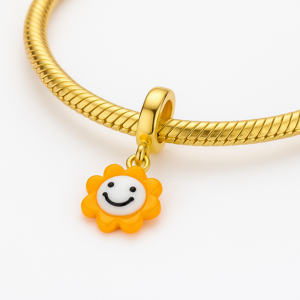 Smiley Flower Bracelet Charm in Orange
